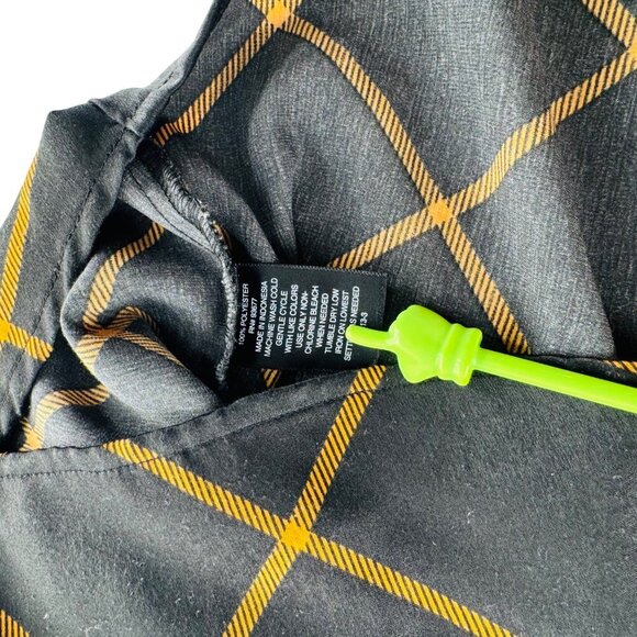 Worthington Womens Plaid Long Sleeve Blouse Black/Gold L - Picture 3 of 6